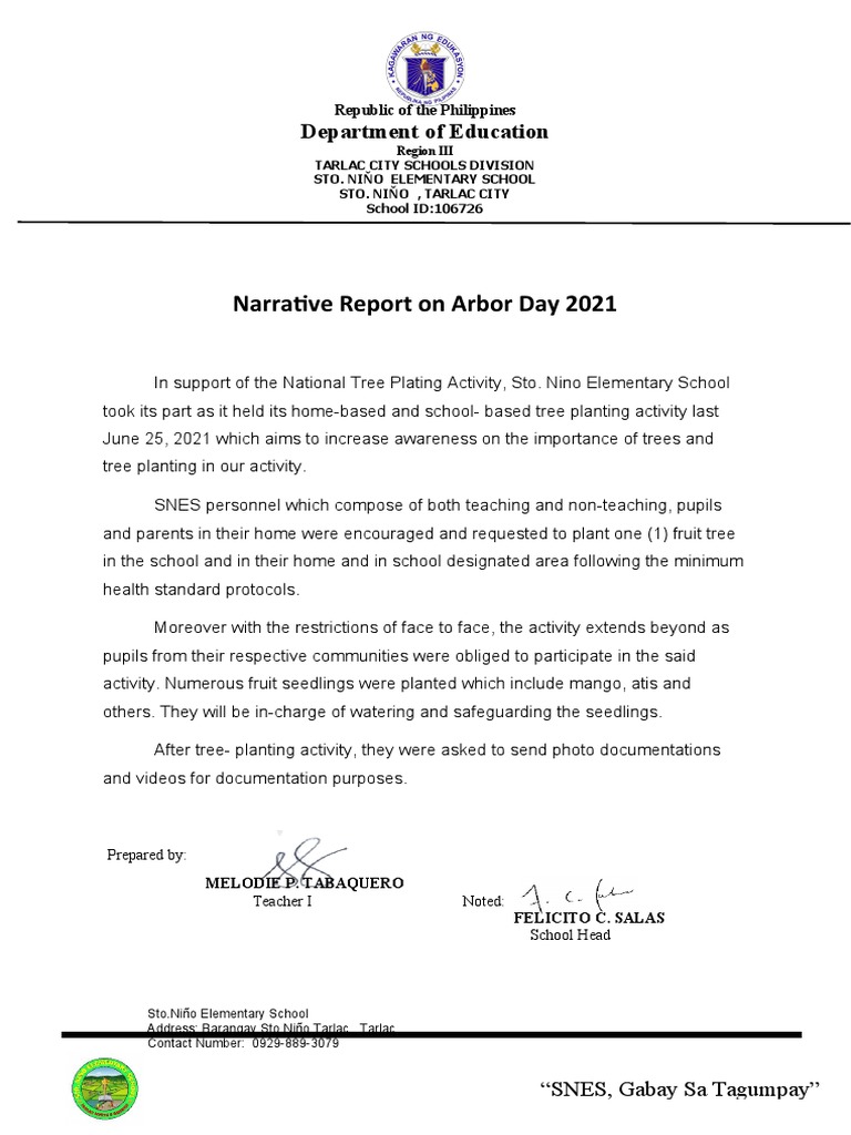Narrative Report On Arbor Day 2021: Department of Education | PDF