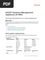 Kace Systems Management Appliance (K1000) : Technical Specifications For Virtual Appliances