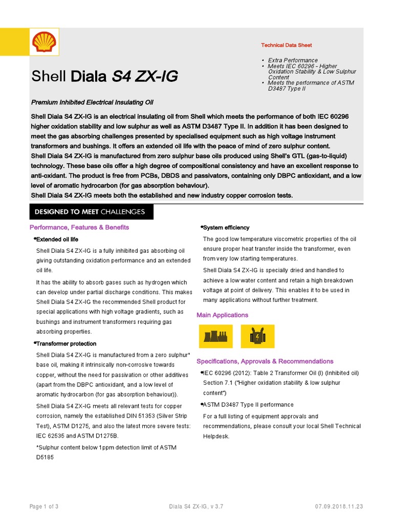 Shell Diala S4 ZX-IG Technical Data | PDF | Transformer ...