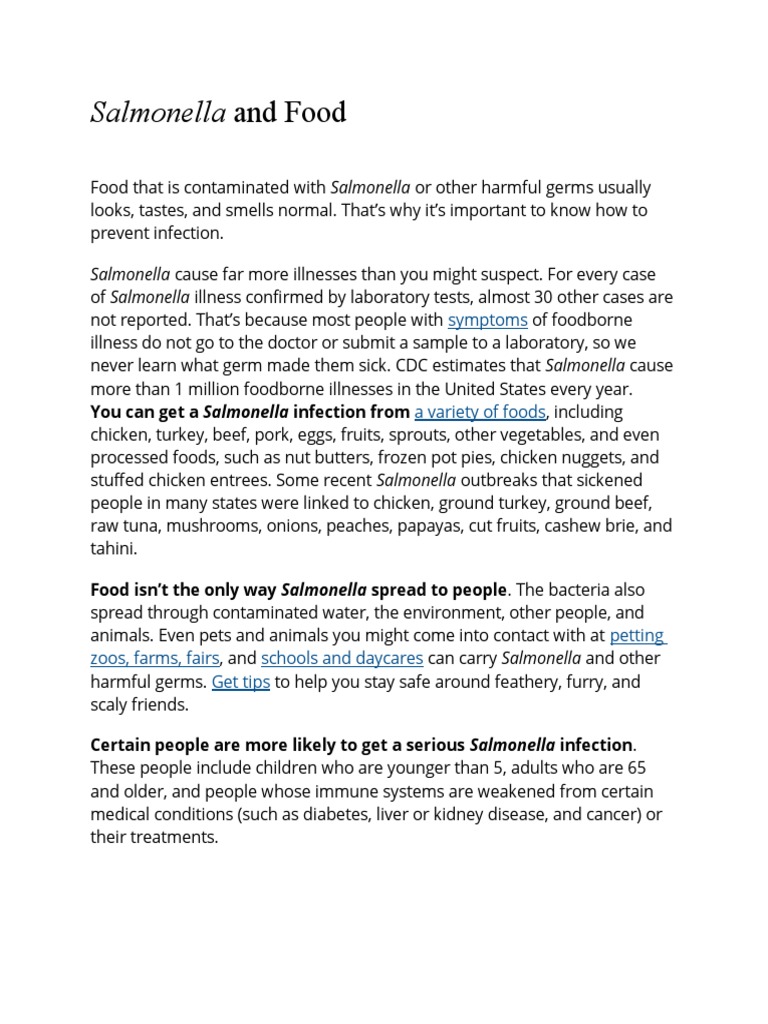 Salmonella Contamination in Food | PDF | Salmonella | Foodborne Illness