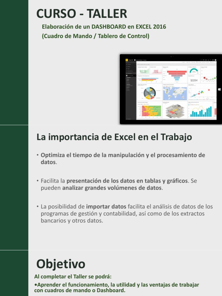 Taller de Dashboard en Excel 2016 | PDF | Microsoft Excel | Tecnologías ...