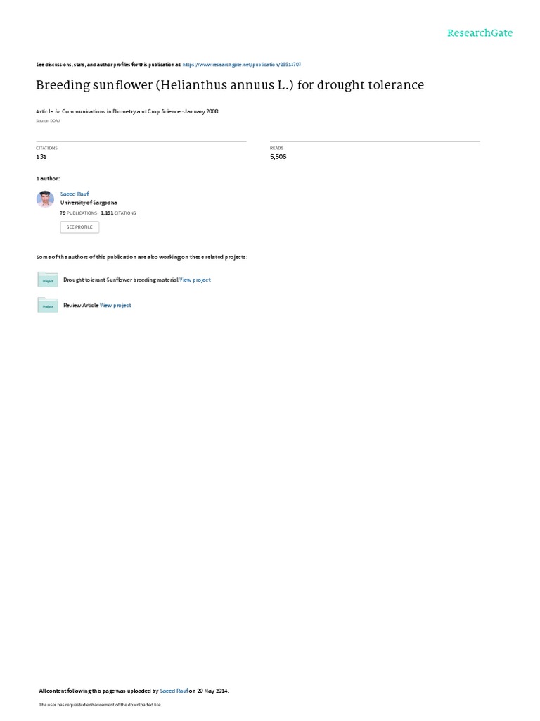 Breeding Sunflower Helianthus Annuus L For Drought PDF Plant