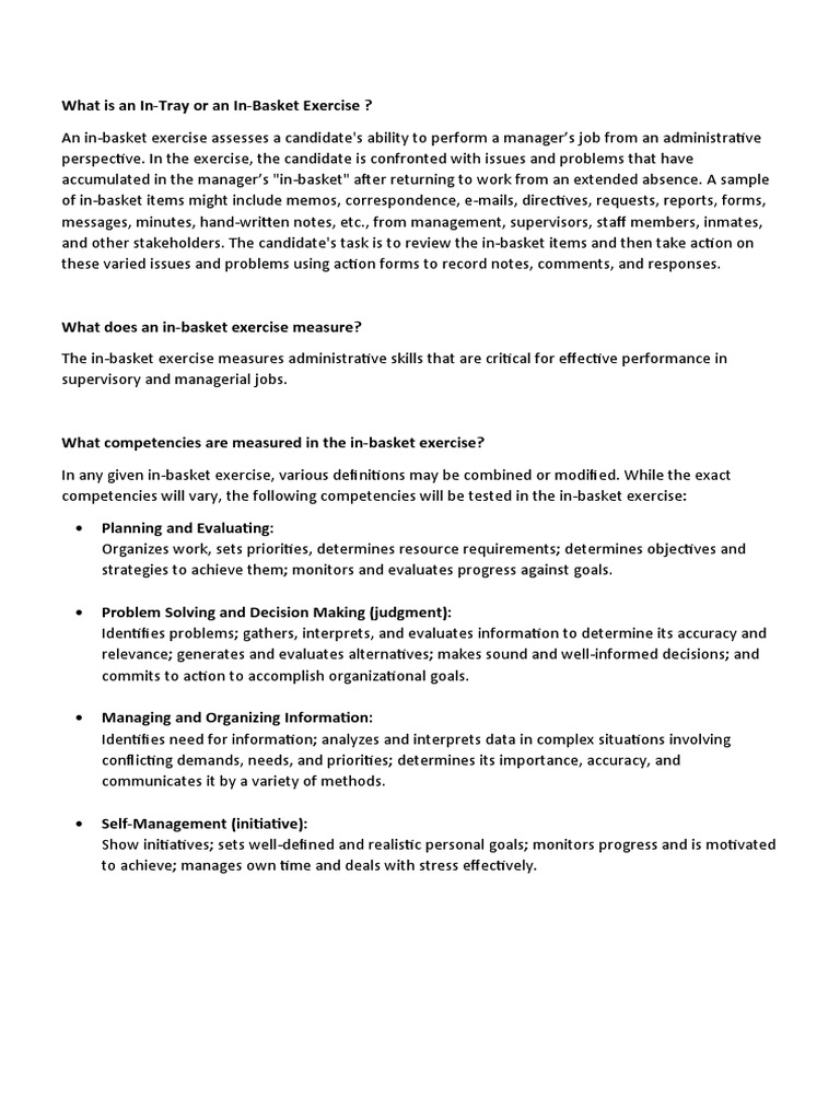 What Is An In-Tray or An In-Basket Exercise ? | Download Free PDF ...