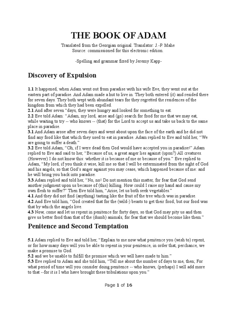 The book of adam revised and corrected pdf adam cain and abel