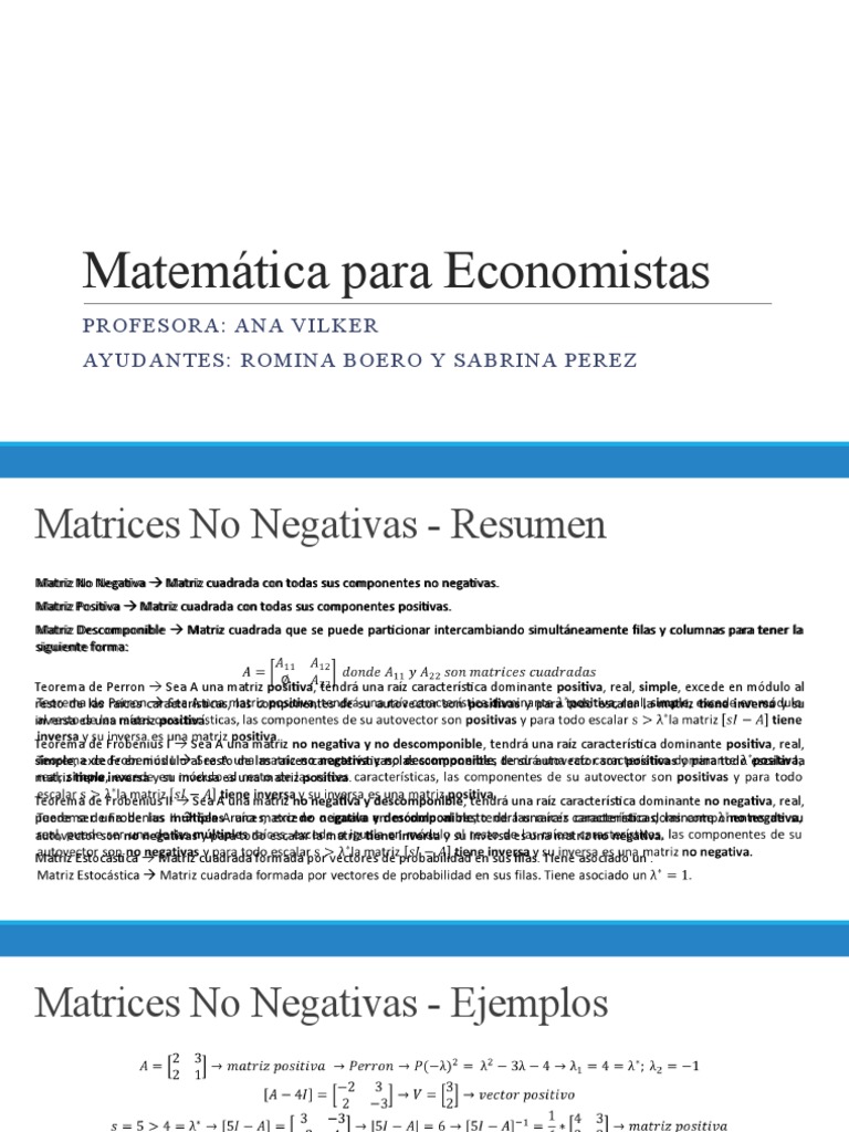 Matrices No Negativas y Markov PDF Matriz (Matemáticas) Vector