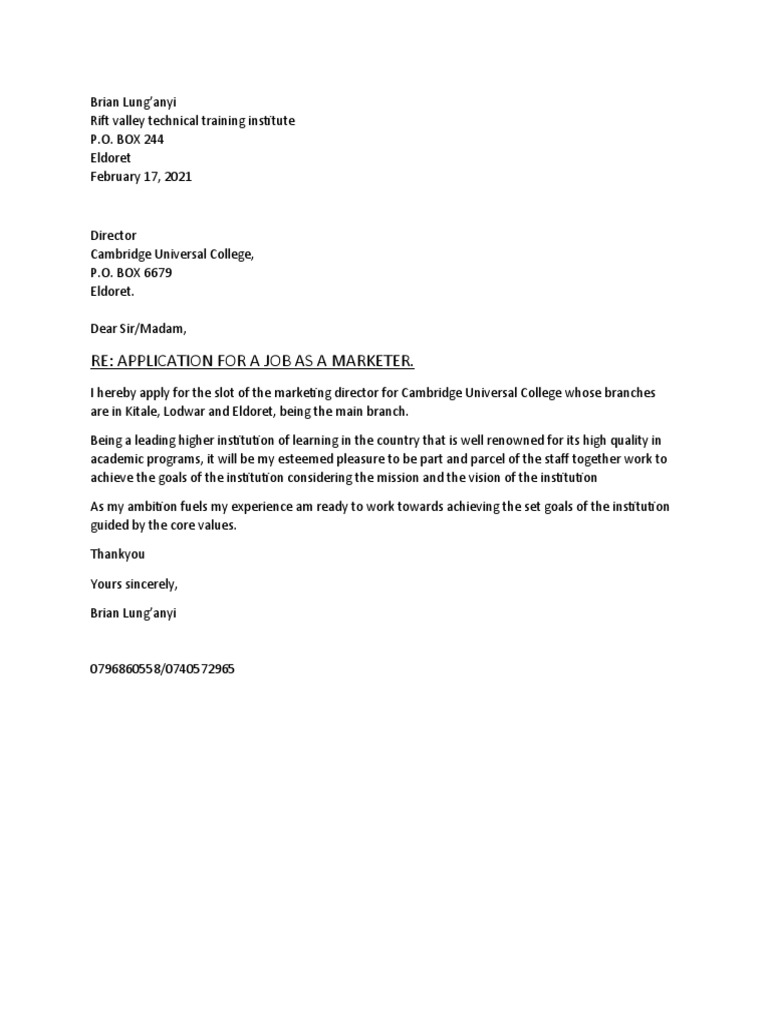 a sample of application letter for attachment
