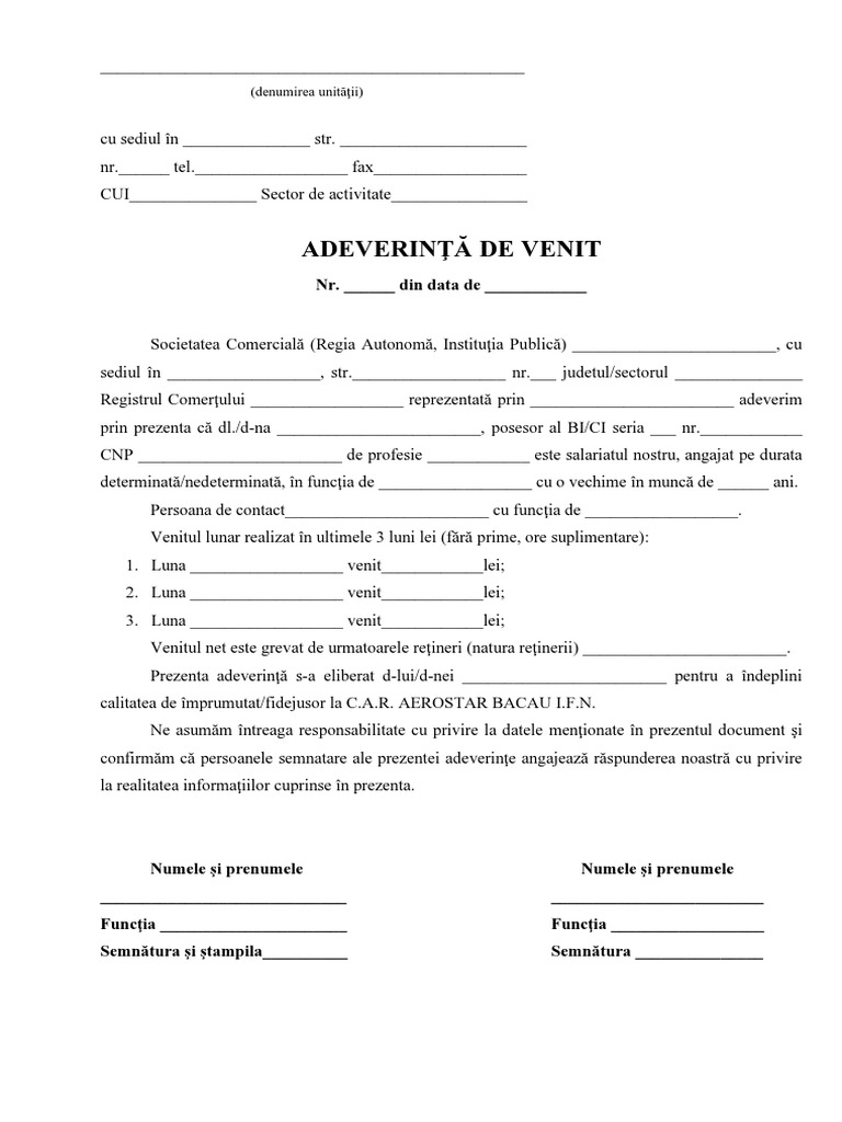 Adeverinta de Venit | PDF