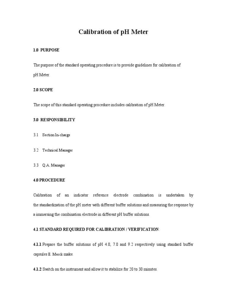 SOP of Calibration of PH Meter PDF