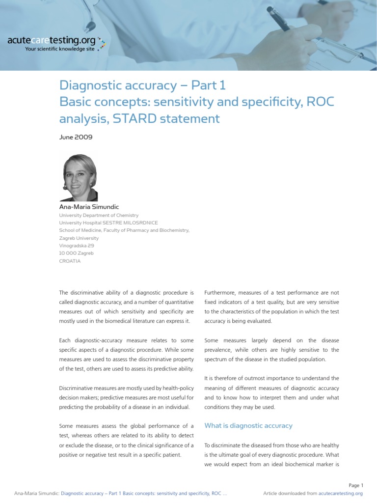 Diagnostic Accuracy Part 1 Basic Concepts Sensitivity and Specificity ...