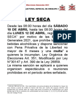 Comunicado Ley Seca