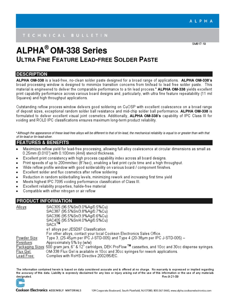 Alpha OM338 Series U F F L S P PDF Solder Chemistry