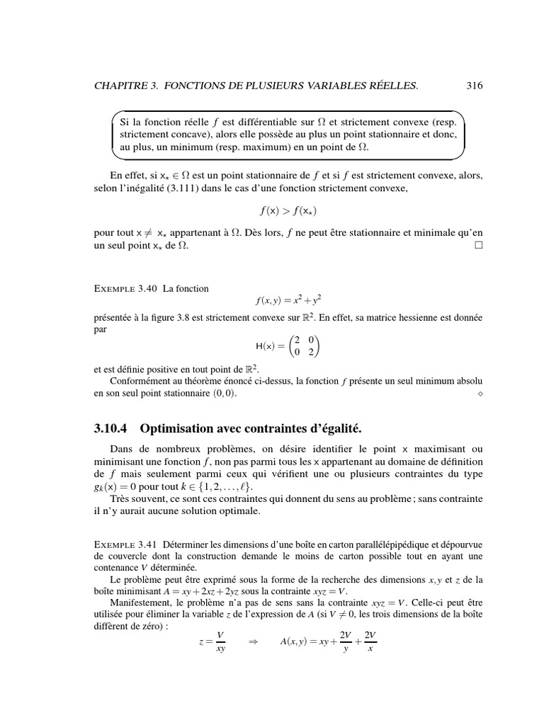 Optimisation avec contraintes d'égalité | PDF | Extremum | Optimisation ...