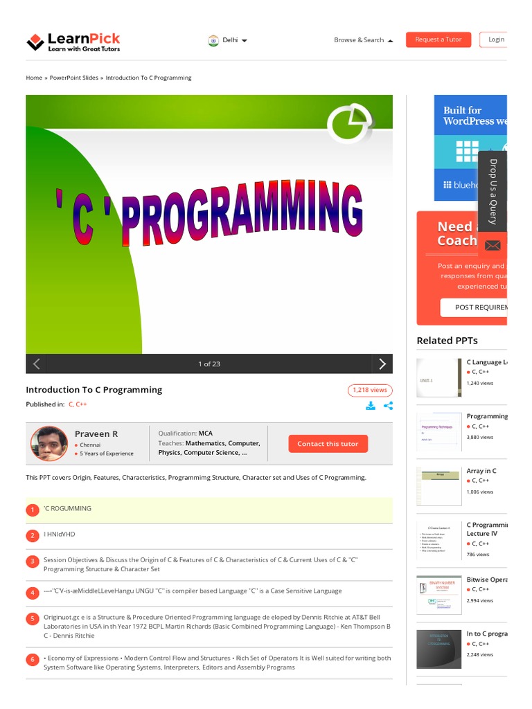 Introduction To C Programming - PowerPoint Slides | PDF | C ...