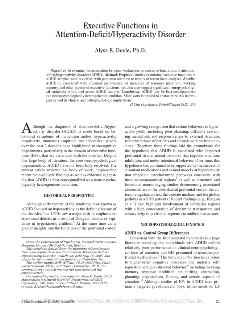 2006 - Doyle - Executive Functions ADHD | PDF | Attention Deficit ...