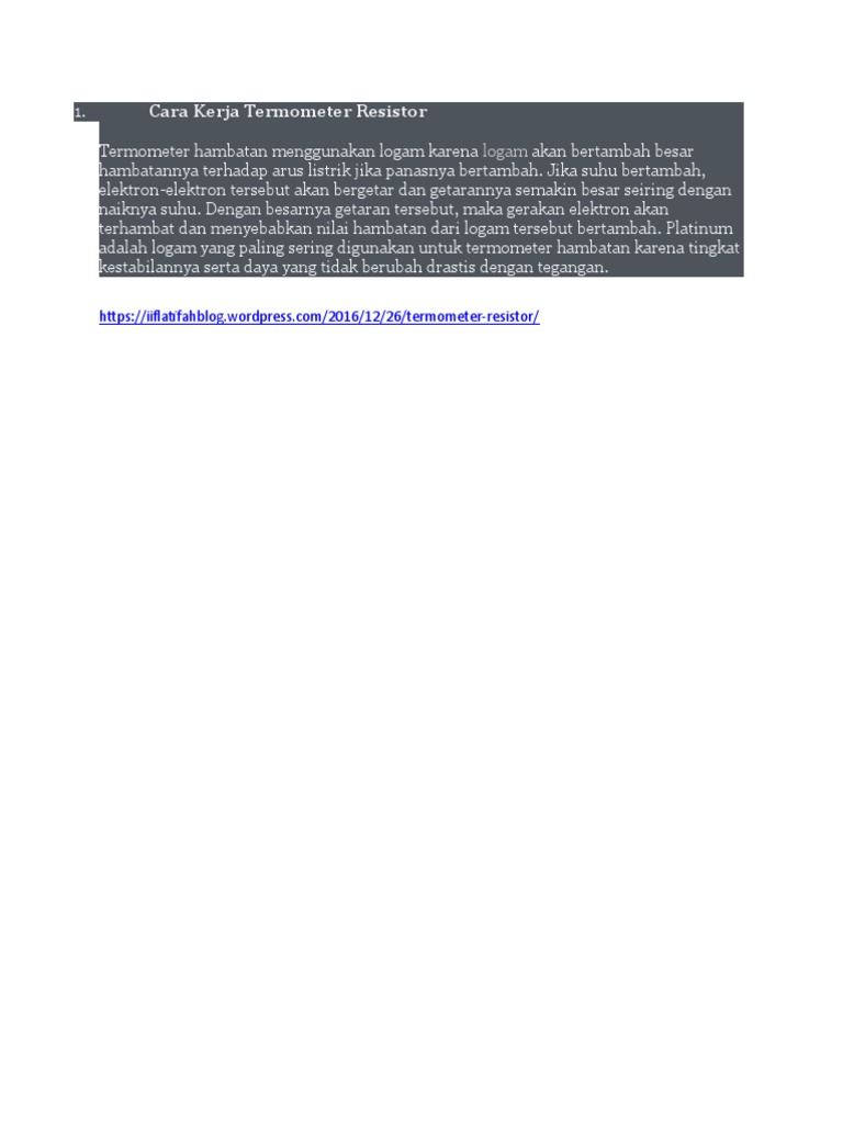 Cara Kerja Termometer Resistor | PDF