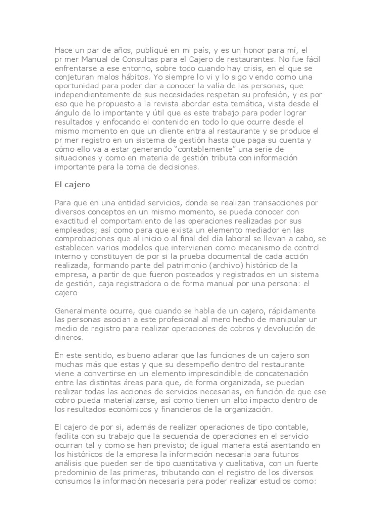 Funciones del Cajero en Restaurantes | PDF | Cliente | Contabilidad