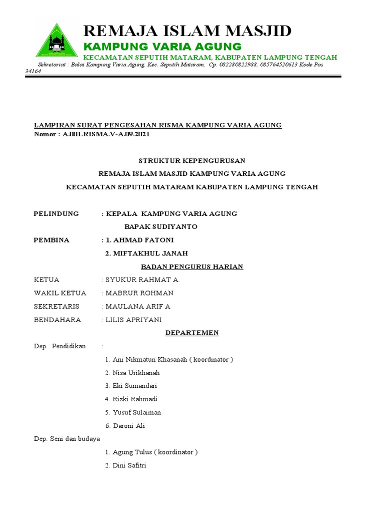Struktur Pengurus Risma Varia Agung | PDF