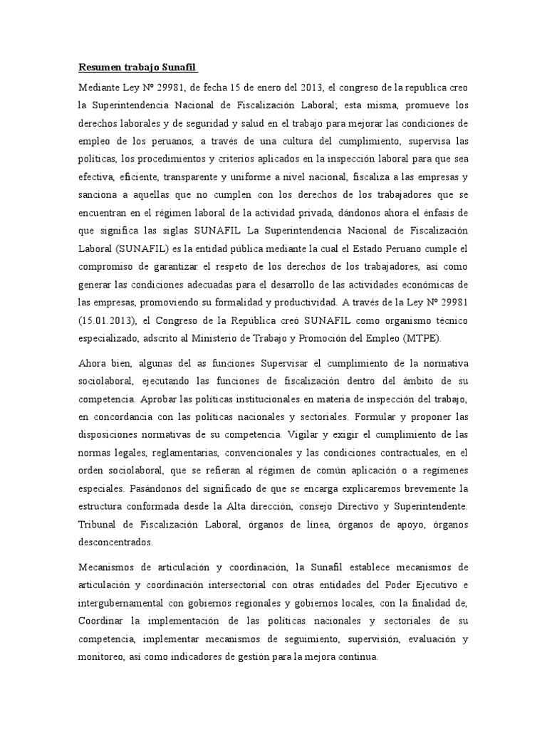 Funciones y significado de SUNAFIL | PDF | Derecho laboral | Servicio Civil
