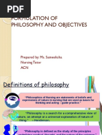 Formulation of Philosophy and Objectives: Prepared By: Ms. Sameeksha Nursing Tutor ACN