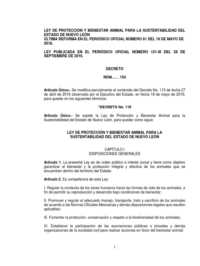 Ley de Proteccion y Bienestar Animal | PDF | Bienestar de los animales ...