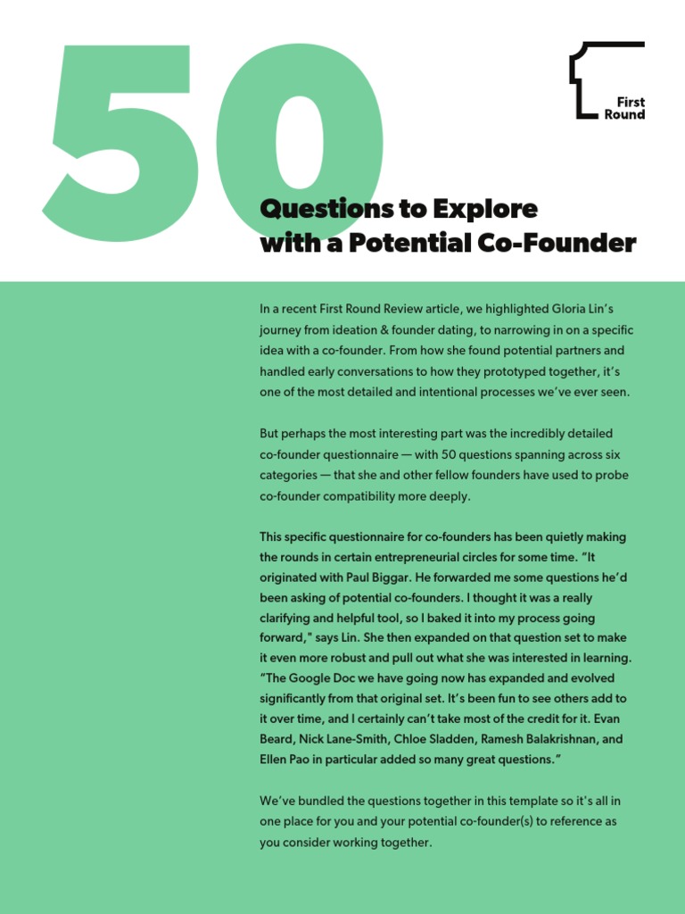 50 Questions For Co-Founders | PDF
