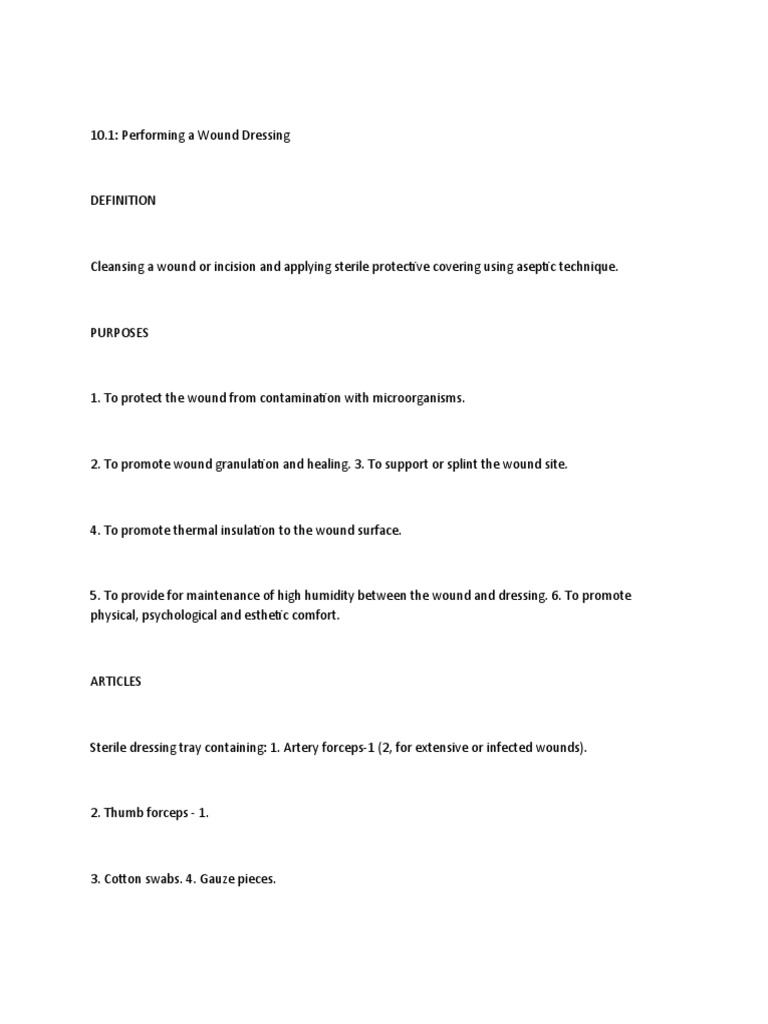 Wound Dressing Procedure WPS Office | PDF | Wound | Clinical Medicine
