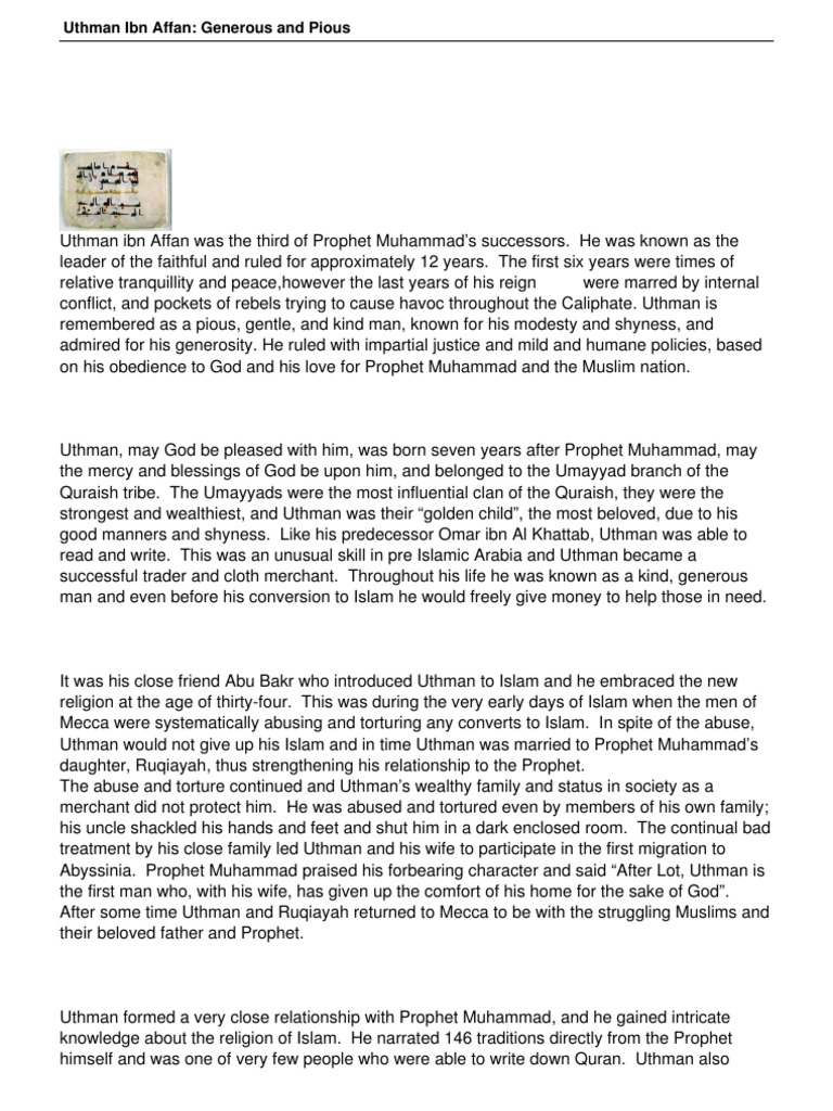 Uthman: The Generous Caliph | PDF | Muhammad | Umar, image size:768x1024
