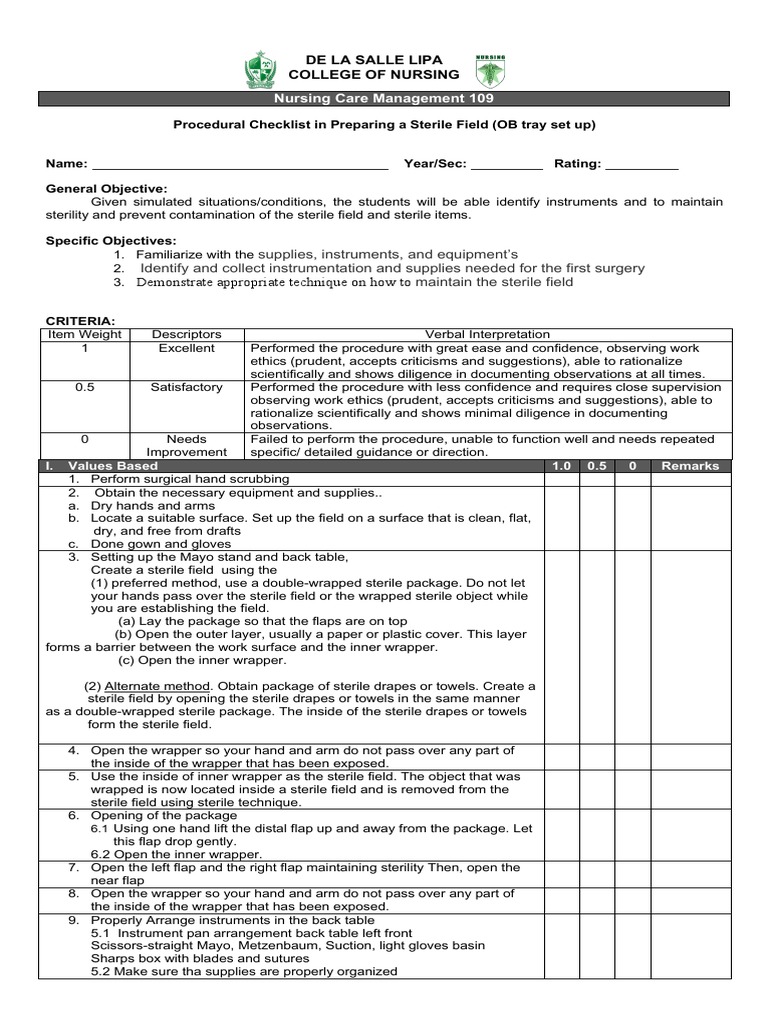 Instrumentation Checklist PDF Surgery Medical Specialties
