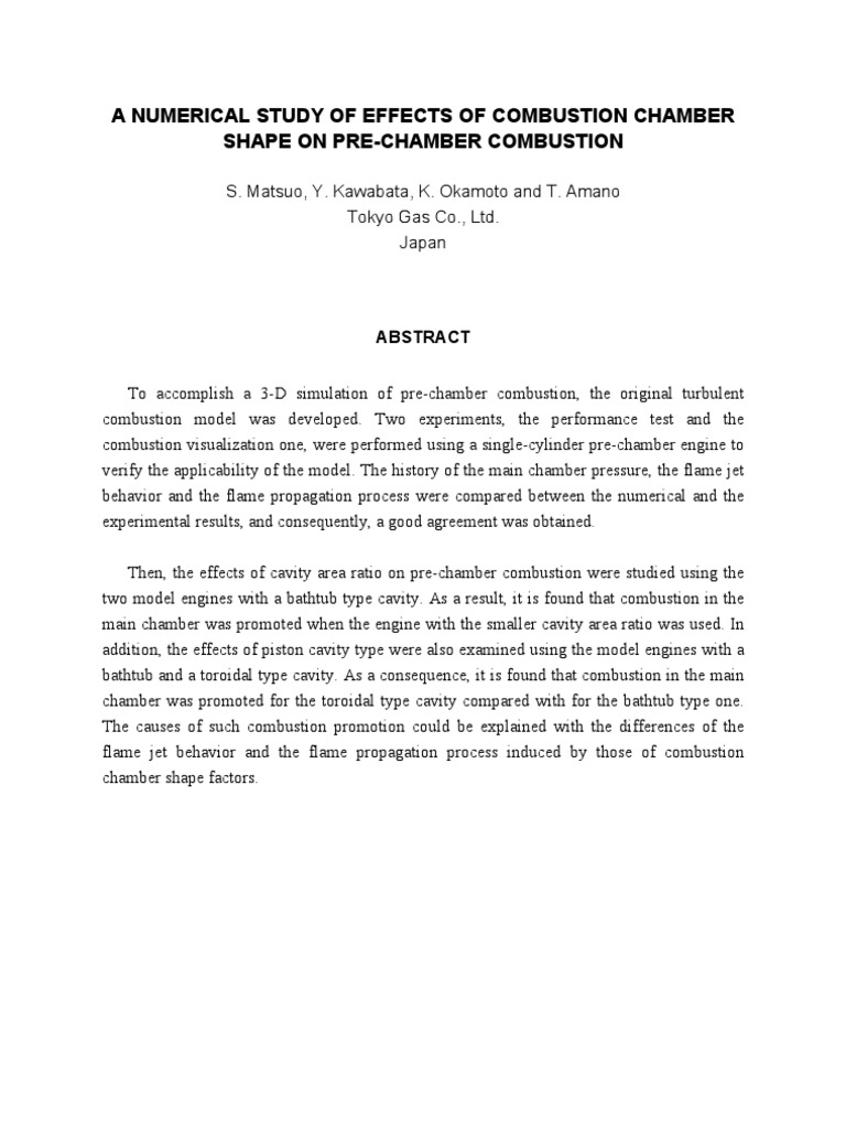 A Numerical Study of Effects of Combustion Chamber Shape On Pre-Chamber ...