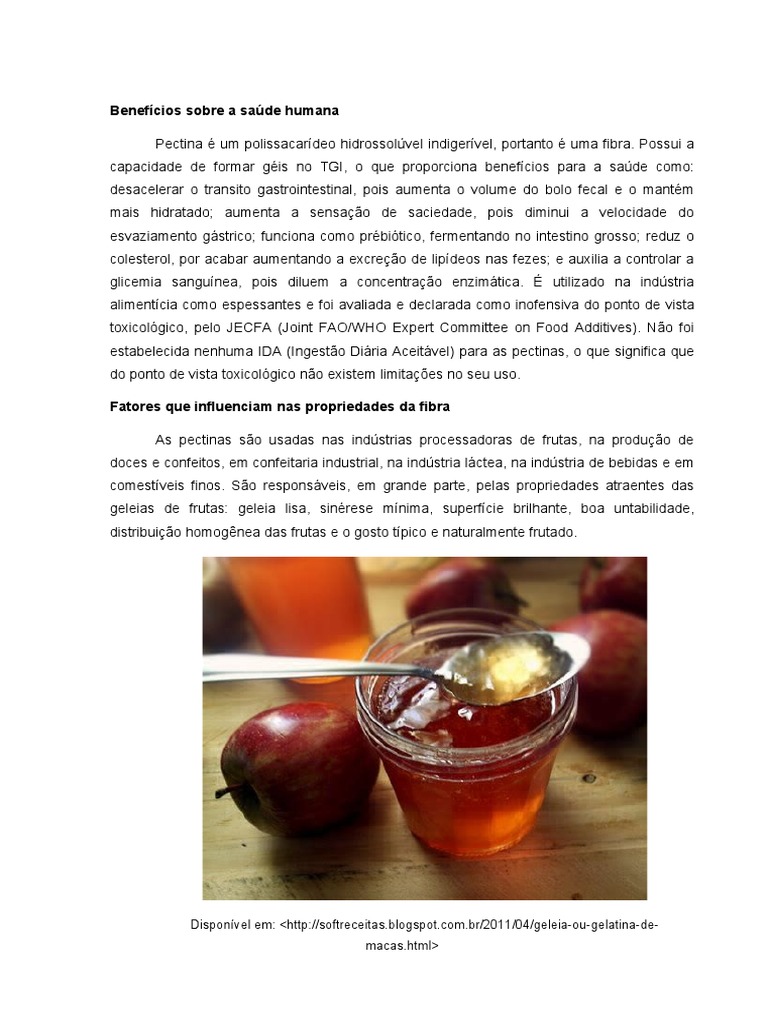 PECTINA Características e Propriedades Da Fibra PDF Substancias