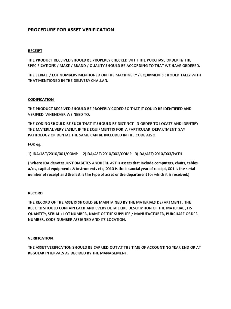 Procedure For Asset Verification | PDF