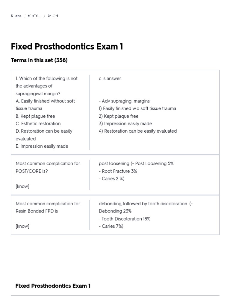 Fixed Prosthodontics Exam 1 Flashcards Quizlet PDF Dentures