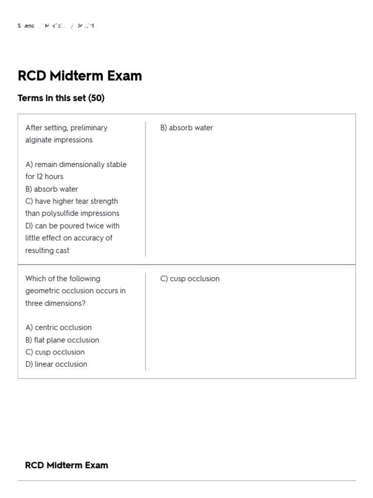 RCD Midterm Exam Review Guide | PDF | Dentures | Dentistry