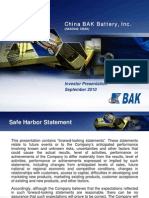 China BAK Battery, Inc.: Investor Presentation September 2010