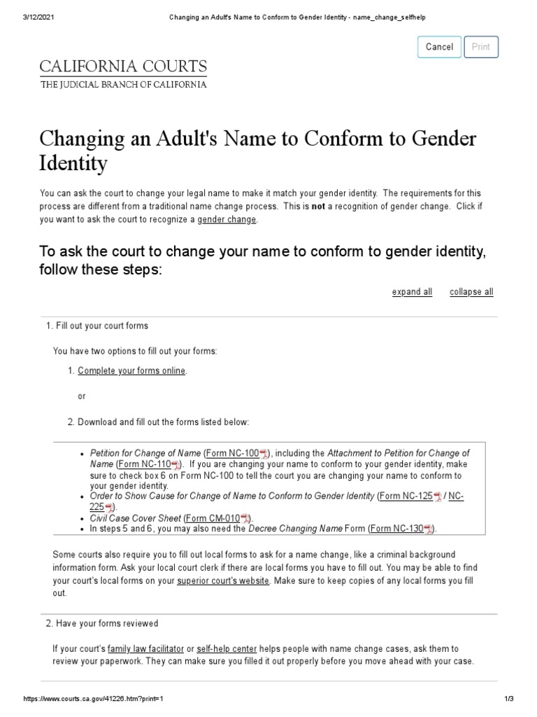 Changing An Adult's Name To Conform To Gender Identity | PDF | Justice ...