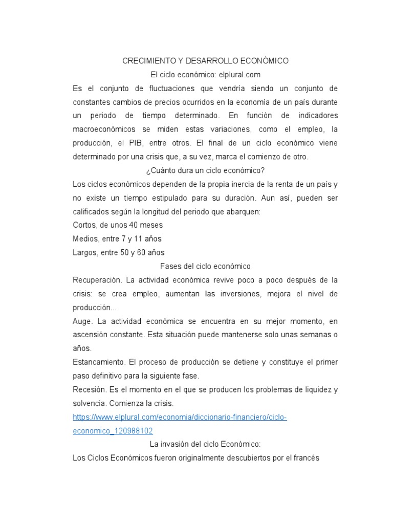 Fases del Ciclo Económico y Crecimiento | PDF | Ciclo comercial ...