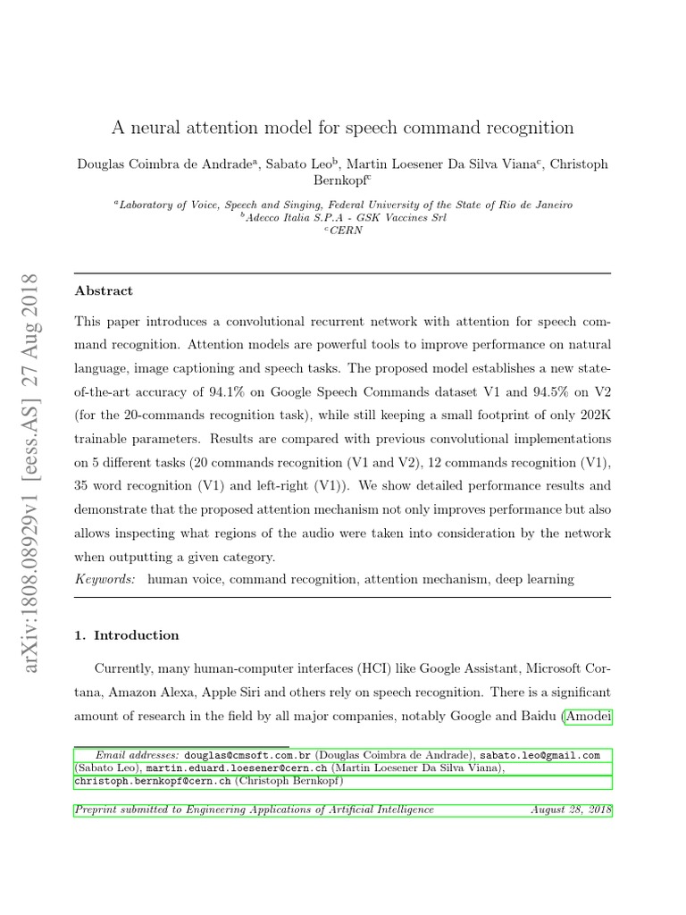 Attention Model for Speech Commands | PDF | Speech Recognition | Deep ...