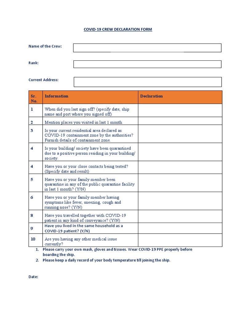 COVID-19 Crew Declaration Form | PDF