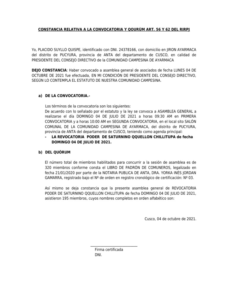 Modelo de Constancia de Quorum | PDF