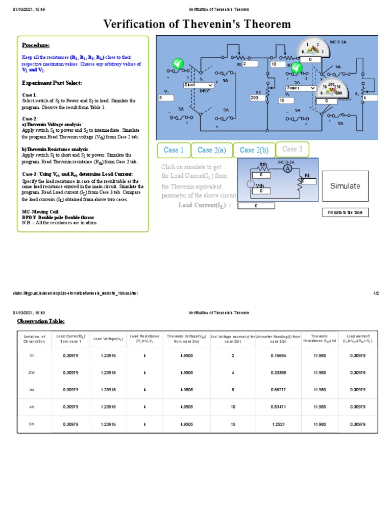 Thevenin's Theorem Verification Lab | PDF | Electrical Network ...