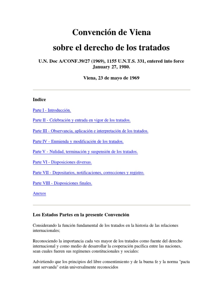 Convención de Viena sobre Tratados 1969 | PDF | Tratado | Convenio ...