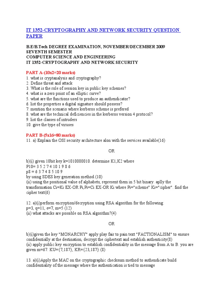 It 1352-Cryptography and Network Security Question Paper | PDF ...