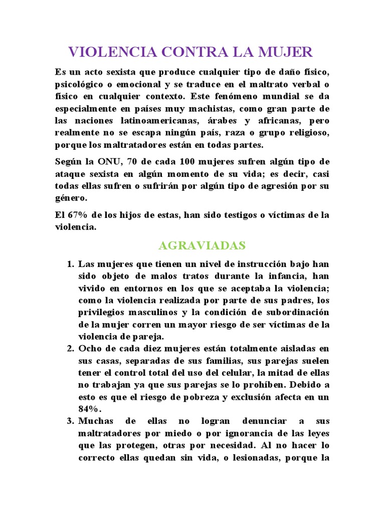 Violencia de Género: Tipos y Consecuencias | PDF | La violencia contra ...