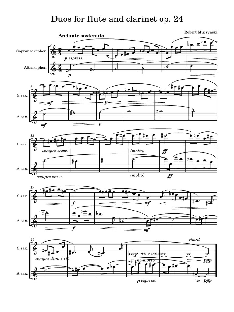 Duos For Flute and Op. 24 Andante Sostenuto PDF Musical