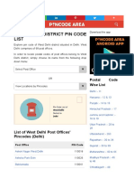 West Delhi District Pin Code List