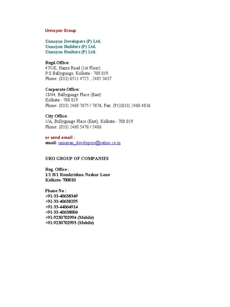 Unnayan Group Contact Information | PDF