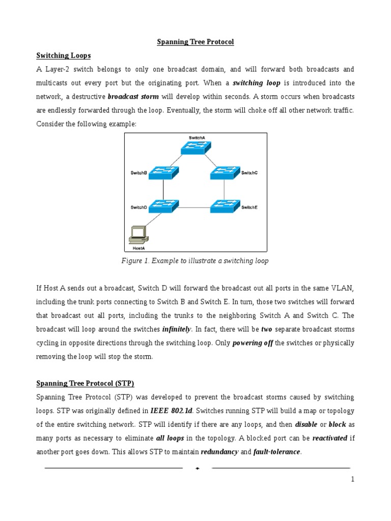 Spanning Tree Protocol Switching Loops Figure 1. Example To Illustrate