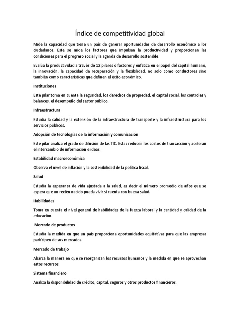 Índice de Competitividad Global | PDF | Tecnología de información y ...