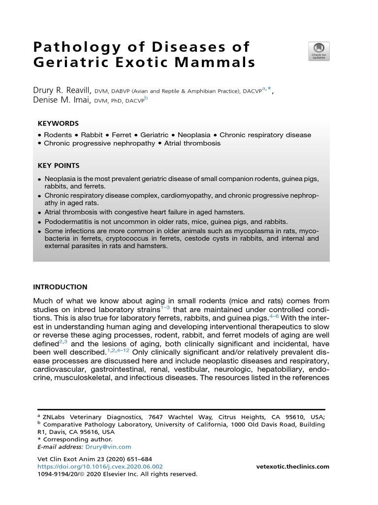 Pathologyofdiseasesof Geriatricexoticmammals Drury R. Reavill,, Denise
