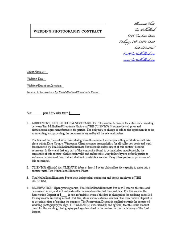 Sample Wedding Contract Private Law Common Law
